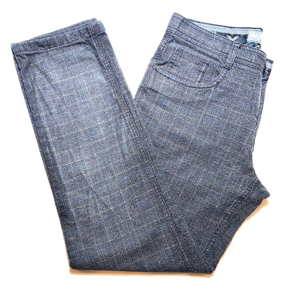 Straight-Leg Gray/Blue Checkered Denim Man’s Pants 100%cotton, Size 30